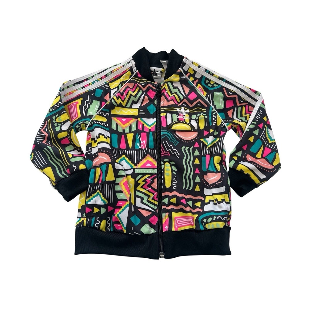 Adidas Originals Trefoil Track Jacket Kids Size 4T Colorful Retro Geo‎ Print Zip
